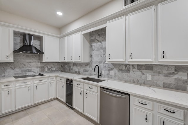 2308 Nantucket Dr Unit B, Houston, TX 77057 - kitchen with dishwasher, wall chimney range hood, backsplash, and white cabinetry