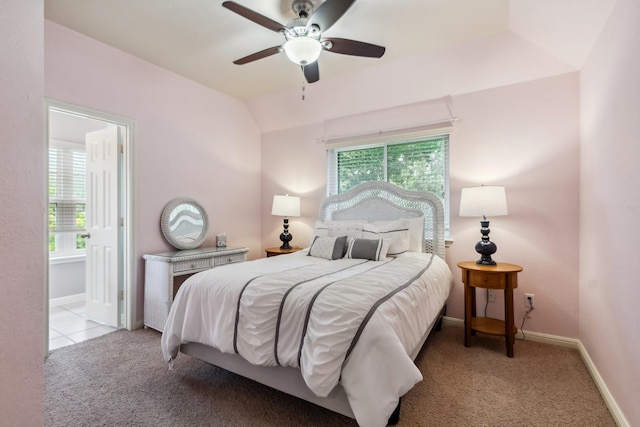 13518 Via Chianti Ln, Cypress, TX 77429 - bedroom featuring carpet floors, ceiling fan, and vaulted ceiling
