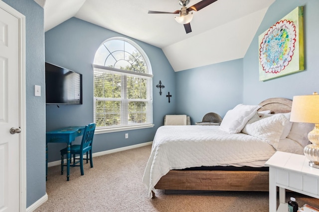 13518 Via Chianti Ln, Cypress, TX 77429 - carpeted bedroom featuring lofted ceiling and a ceiling fan