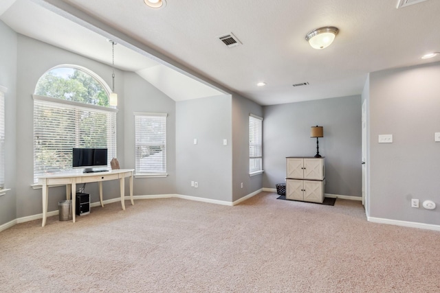 13518 Via Chianti Ln, Cypress, TX 77429 - carpeted home office featuring recessed lighting and lofted ceiling