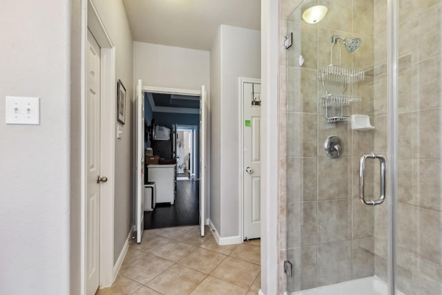13518 Via Chianti Ln, Cypress, TX 77429 - bathroom featuring a shower stall and tile patterned floors