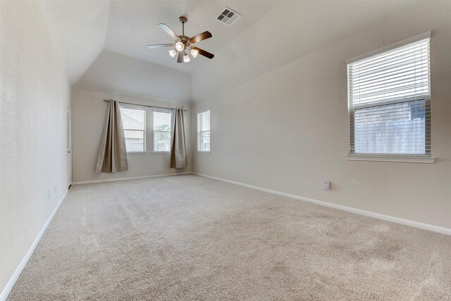 24014 Bluestem Ridge Ct, Katy, TX 77493 - spare room featuring light colored carpet, ceiling fan, and vaulted ceiling