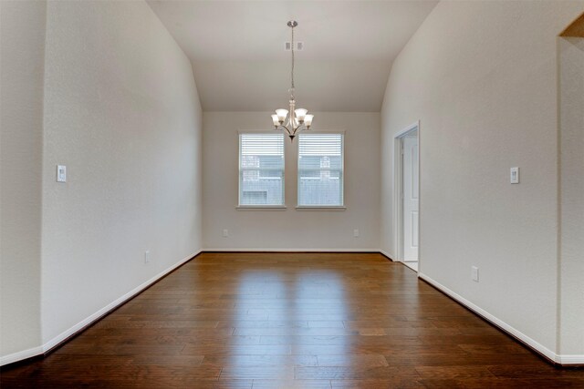24014 Bluestem Ridge Ct, Katy, TX 77493 - spare room with a chandelier, hardwood / wood-style flooring, and vaulted ceiling