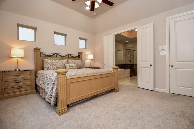 10924 Wrenwood Park, Houston, TX 77043 - bedroom featuring light colored carpet, ensuite bath, and ceiling fan