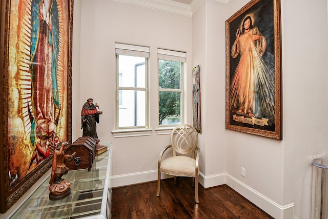 10924 Wrenwood Park, Houston, TX 77043 - living area with ornamental molding and dark wood-type flooring