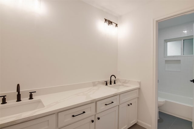 12706 Westleigh Dr, Houston, TX 77077 - bathroom featuring double vanity, tile patterned floors, and shower / bathtub combination