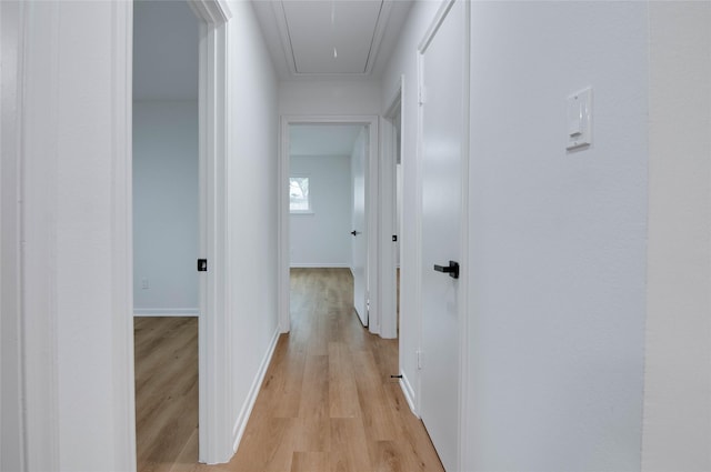 12706 Westleigh Dr, Houston, TX 77077 - hallway with attic access and light wood-style flooring