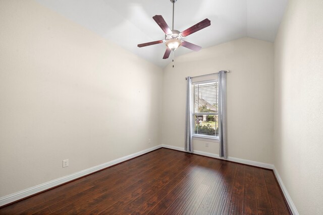 3822 Moreland Branch Ln, Katy, TX 77493 - empty room with lofted ceiling, wood-type flooring, and a ceiling fan