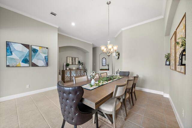 3822 Moreland Branch Ln, Katy, TX 77493 - tiled dining area featuring ornamental molding, a chandelier, and recessed lighting