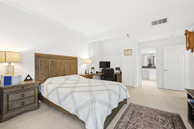 3350 Mccue Rd Unit 1901, Houston, TX 77056 - bedroom featuring light colored carpet, ornamental molding, and an office area