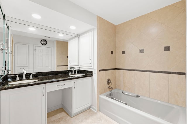 3350 Mccue Rd Unit 1901, Houston, TX 77056 - full bathroom with double vanity, recessed lighting, and  shower combination