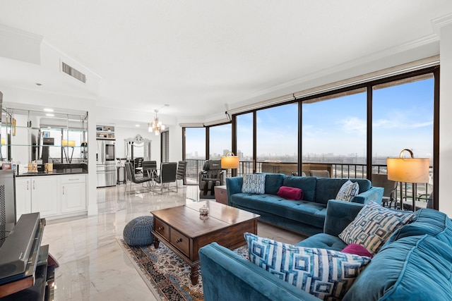 3350 Mccue Rd Unit 1901, Houston, TX 77056 - living area with a chandelier and light marble finish flooring