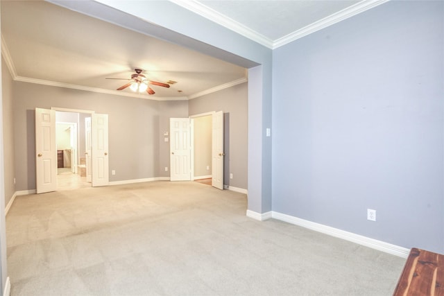 3718 W Pine Brook Way, Houston, TX 77059 - unfurnished bedroom featuring crown molding, light carpet, ensuite bathroom, and a ceiling fan