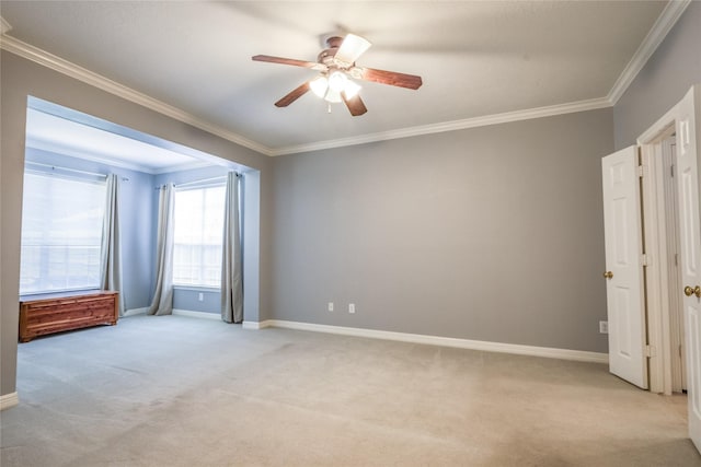 3718 W Pine Brook Way, Houston, TX 77059 - empty room featuring light carpet, ceiling fan, and crown molding