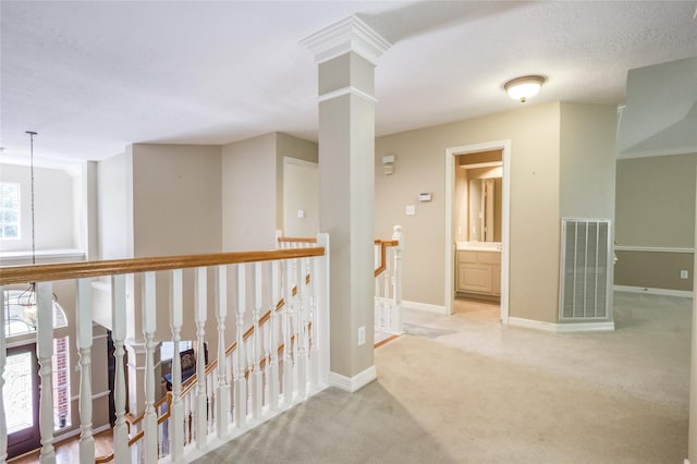 3718 W Pine Brook Way, Houston, TX 77059 - corridor with an upstairs landing and carpet flooring