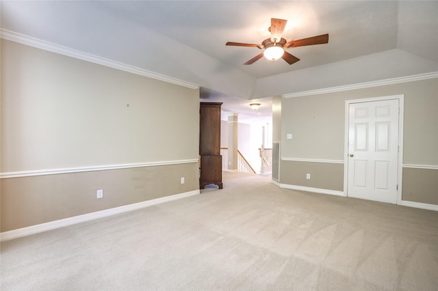 3718 W Pine Brook Way, Houston, TX 77059 - spare room featuring ceiling fan, light carpet, crown molding, and lofted ceiling