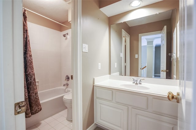 3718 W Pine Brook Way, Houston, TX 77059 - bathroom with tile patterned flooring, vanity, and shower / bathtub combination with curtain