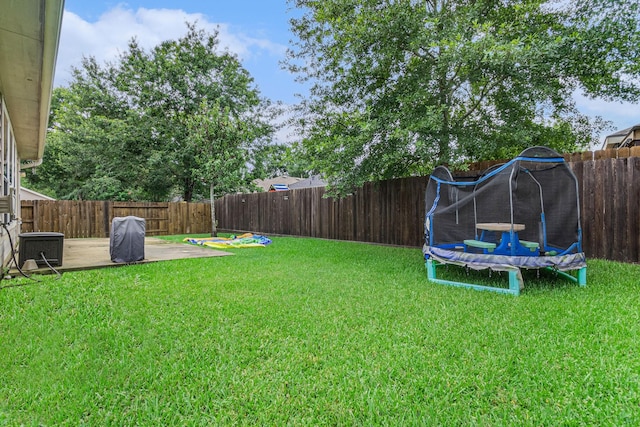 30110 Saw Oaks, Magnolia, TX 77355 - fenced backyard with a trampoline and a patio