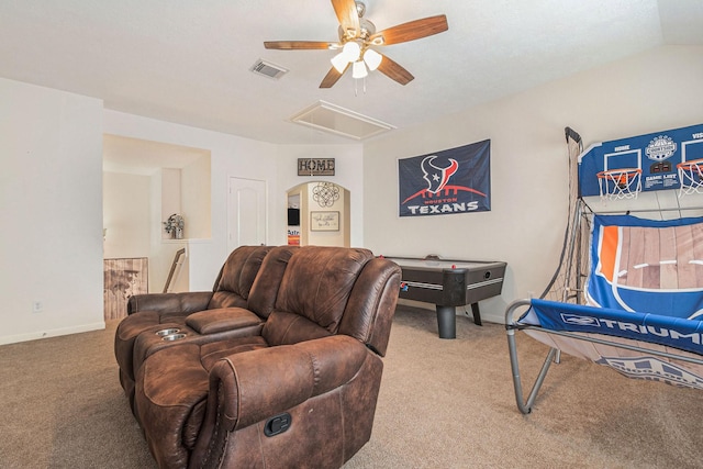 30110 Saw Oaks, Magnolia, TX 77355 - living room with attic access, a ceiling fan, and carpet floors