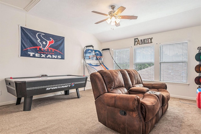30110 Saw Oaks, Magnolia, TX 77355 - rec room with ceiling fan, carpet, attic access, and lofted ceiling