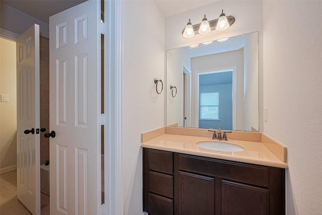 19339 Oxford Haven Dr, Cypress, TX 77433 - bathroom with vanity, tile patterned floors, and a bathtub