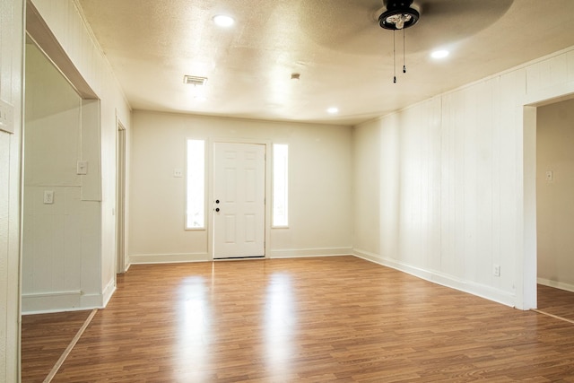 4918 Leffingwell St, Houston, TX 77026 - foyer featuring ceiling fan and wood finished floors