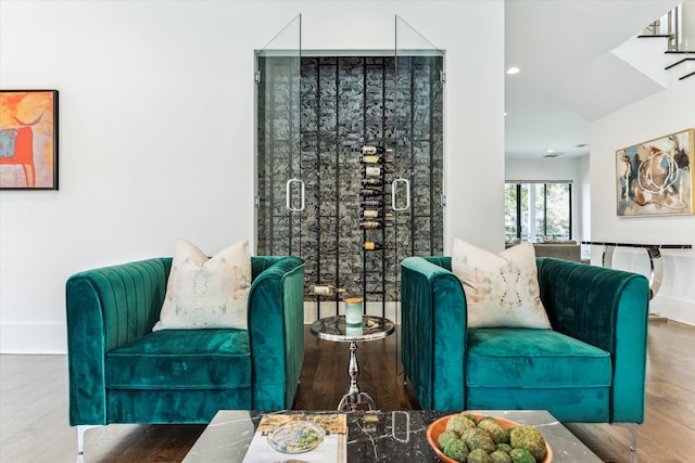 1010 Waltway Dr, Houston, TX 77008 - living area featuring wood finished floors and stairs