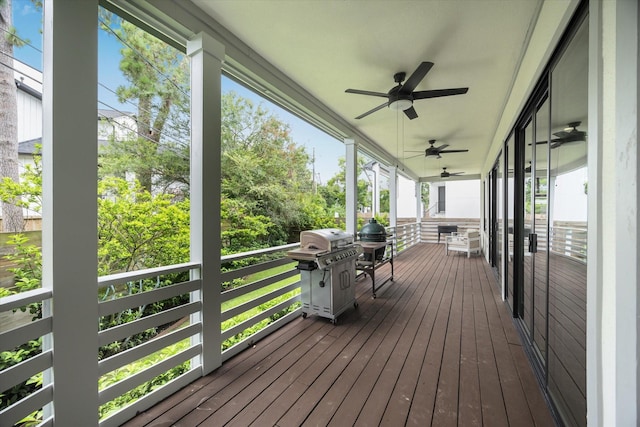 1010 Waltway Dr, Houston, TX 77008 - wooden deck with ceiling fan and area for grilling