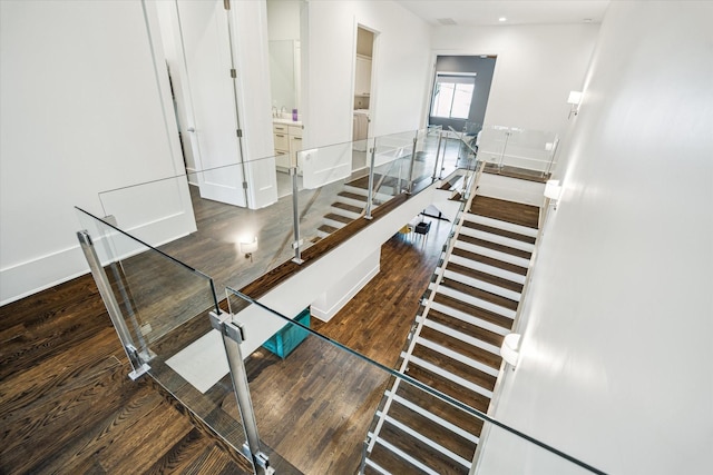 1010 Waltway Dr, Houston, TX 77008 - staircase with wood finished floors