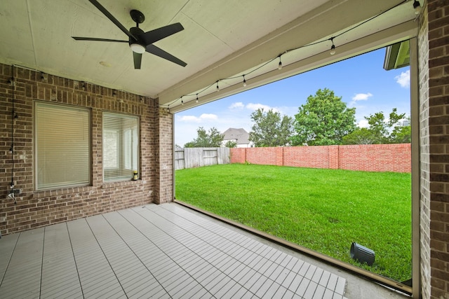 10519 Lantana Pass, Missouri City, TX 77459 - wooden terrace featuring a fenced backyard and a ceiling fan