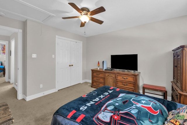 4723 Cashel Castle Dr, Houston, TX 77069 - bedroom featuring attic access, carpet, a ceiling fan, and a closet