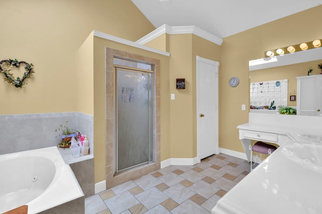 4723 Cashel Castle Dr, Houston, TX 77069 - bathroom featuring a whirlpool tub, a stall shower, and tile patterned flooring