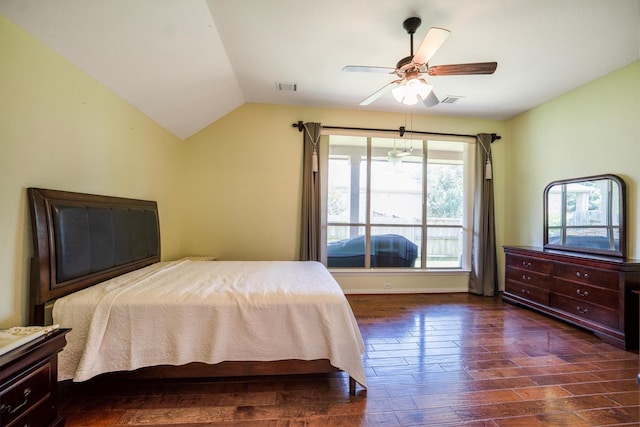 18419 W Willow Oak Bend Dr, Cypress, TX 77433 - bedroom featuring wood finished floors, vaulted ceiling, and a ceiling fan