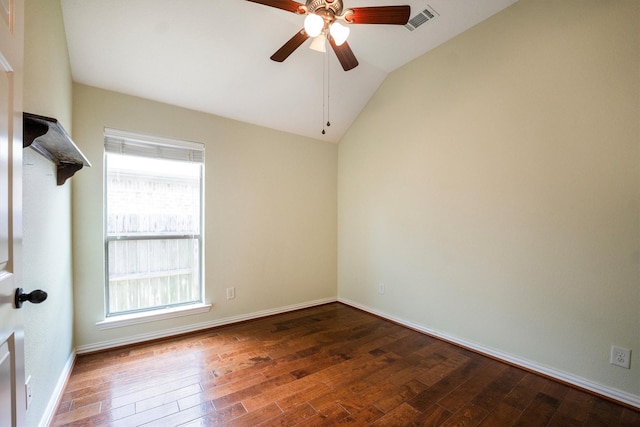 18419 W Willow Oak Bend Dr, Cypress, TX 77433 - spare room featuring dark wood-style flooring, ceiling fan, and lofted ceiling