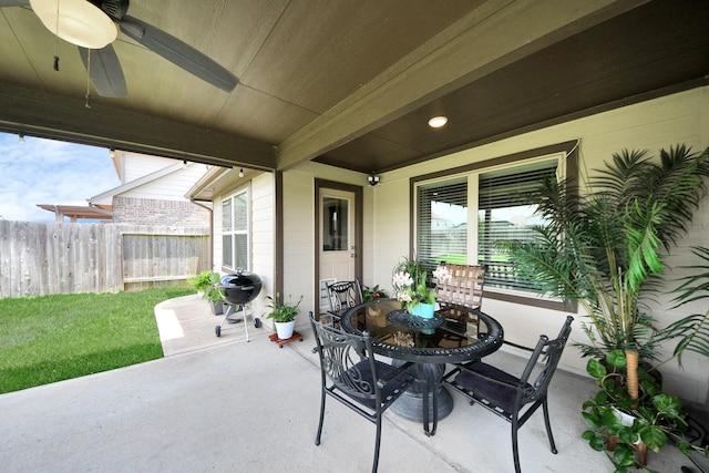 29530 Patricias Way, Katy, TX 77494 - view of patio / terrace featuring a ceiling fan, a grill, and outdoor dining space