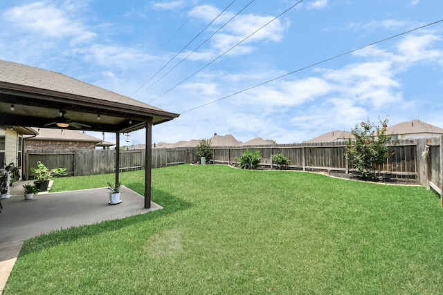 29530 Patricias Way, Katy, TX 77494 - fenced backyard with a ceiling fan and a patio area