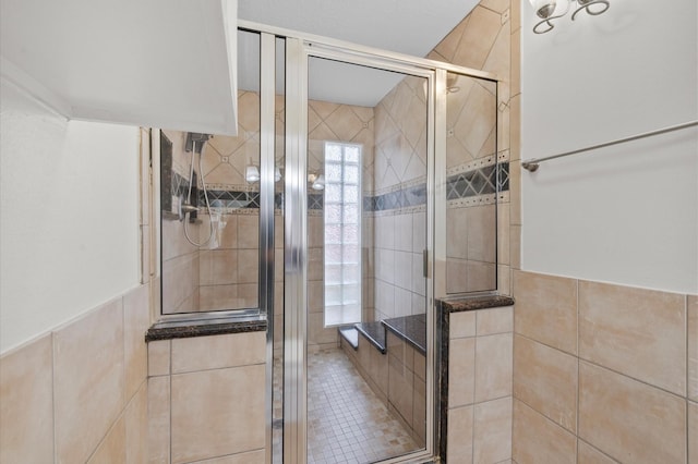 706 Geronimo Ct, Katy, TX 77450 - bathroom featuring tile walls and a shower stall