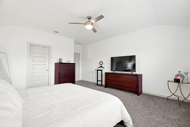 3430 Harper Meadow Ln, Missouri City, TX 77459 - bedroom featuring lofted ceiling, carpet floors, and ceiling fan