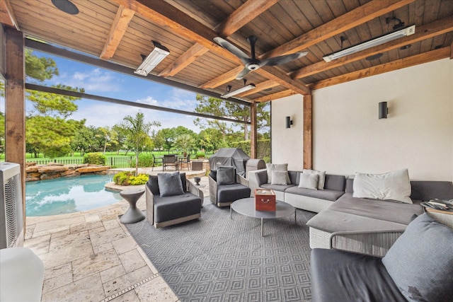 3319 Bridgeberry Ln, Houston, TX 77082 - view of patio / terrace with area for grilling, a ceiling fan, an outdoor pool, and an outdoor living space