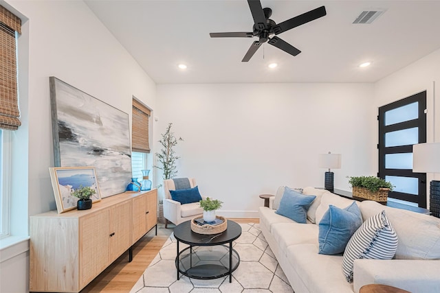 2710 Bostic St, Houston, TX 77093 - living area with light wood-type flooring, recessed lighting, and a ceiling fan
