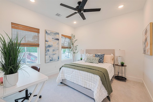 2710 Bostic St, Houston, TX 77093 - carpeted bedroom with a desk, recessed lighting, and ceiling fan