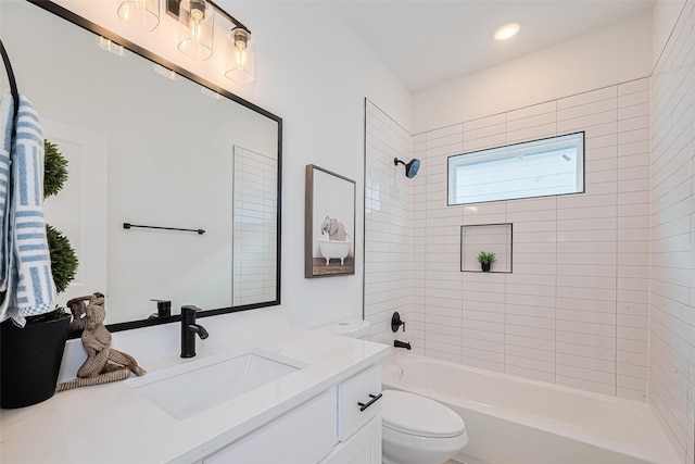 2710 Bostic St, Houston, TX 77093 - bathroom featuring vanity, shower / bathtub combination, and recessed lighting