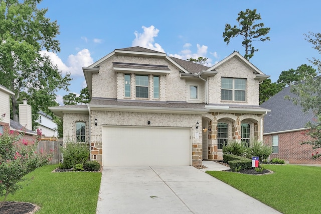 13310 Hidden Valley Dr, Montgomery, TX 77356 - view of front of home featuring concrete driveway, a garage, stone siding, and a shingled roof