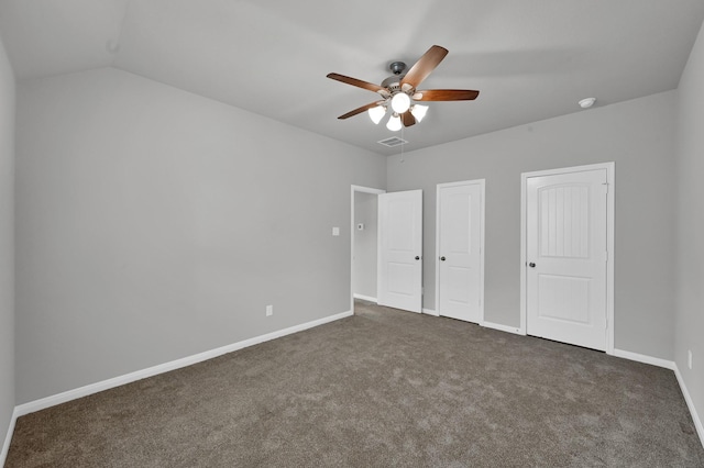 13310 Hidden Valley Dr, Montgomery, TX 77356 - unfurnished bedroom with carpet floors, ceiling fan, and vaulted ceiling