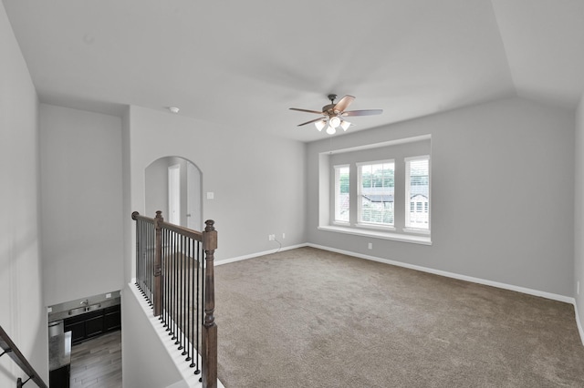 13310 Hidden Valley Dr, Montgomery, TX 77356 - empty room with ceiling fan, carpet, and vaulted ceiling