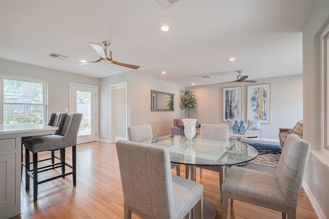 5123 Saxon Dr, Houston, TX 77092 - dining area with ceiling fan, recessed lighting, and light wood-style floors