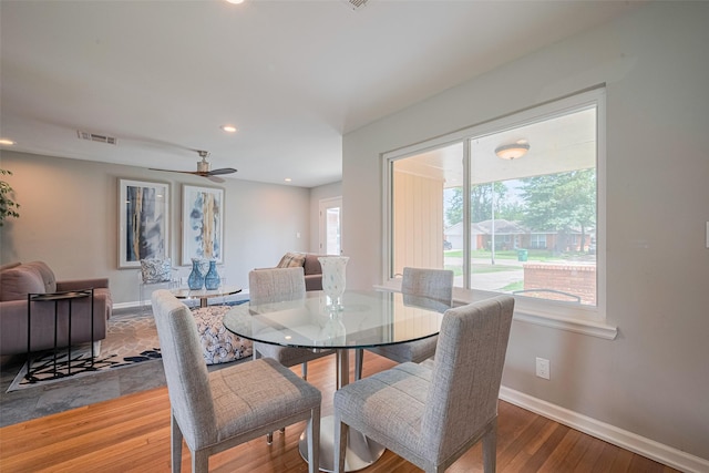 5123 Saxon Dr, Houston, TX 77092 - dining room with wood finished floors, recessed lighting, and a ceiling fan