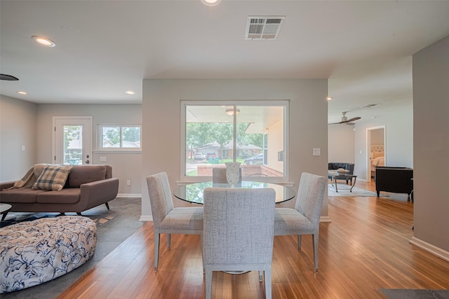 5123 Saxon Dr, Houston, TX 77092 - dining space with light wood-type flooring, recessed lighting, and ceiling fan
