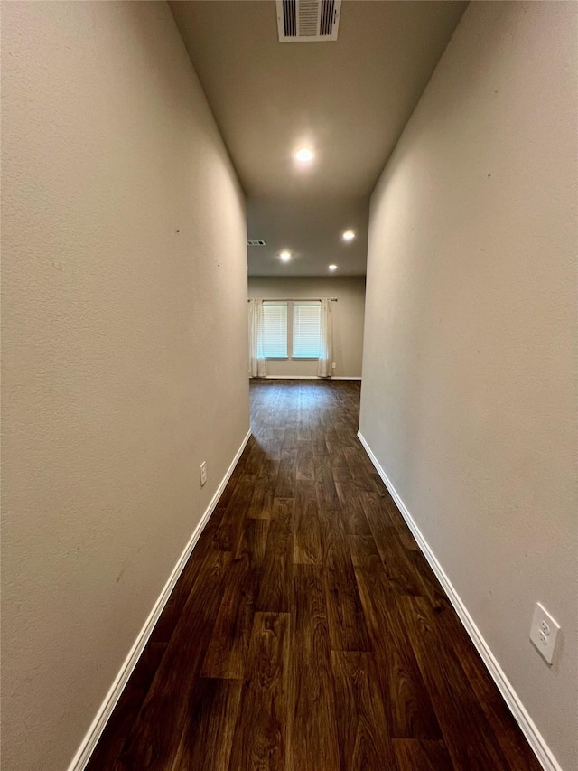 21540 Rustic Elm Dr, New Caney, TX 77357 - hall featuring dark wood-style flooring and recessed lighting