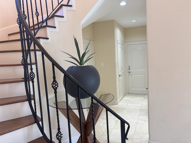 607 Oakley St Unit 5, Houston, TX 77006 - stairway featuring recessed lighting and tile patterned floors